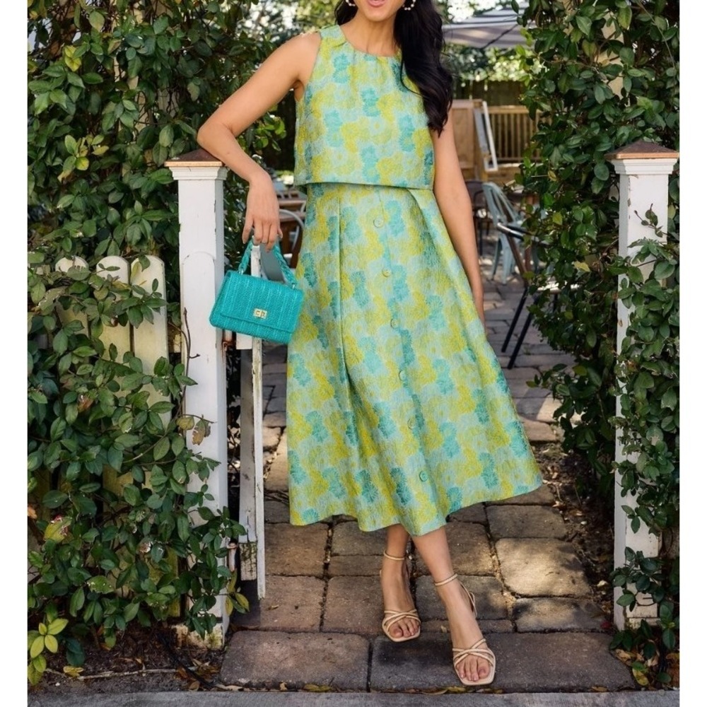 Abbey Glass Skirt Set Ava Top Eden Skirt Womens XS/S Green Jacquard Regencycore